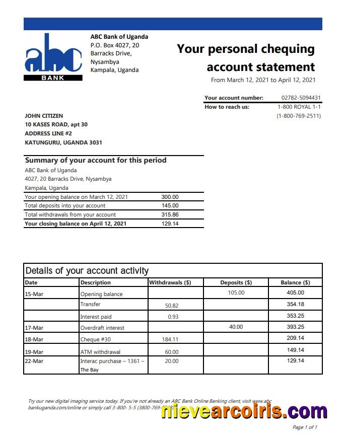 Uganda ABC Bank of Uganda excel pdf